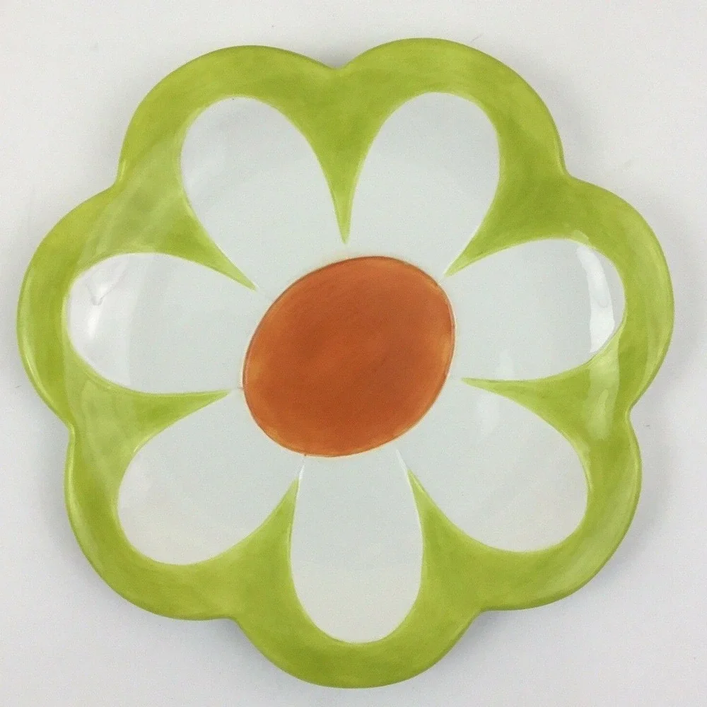 Department 56 Just Ducky II Daisy Flower Plate Green White Orange NWT 2002 Vtg